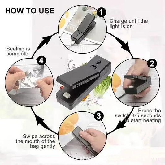 Mini USB Rechargeable Bag Sealer – Portable Plastic Food Bag Sealing Machine for Snacks, Nuts & Kitchen Storage