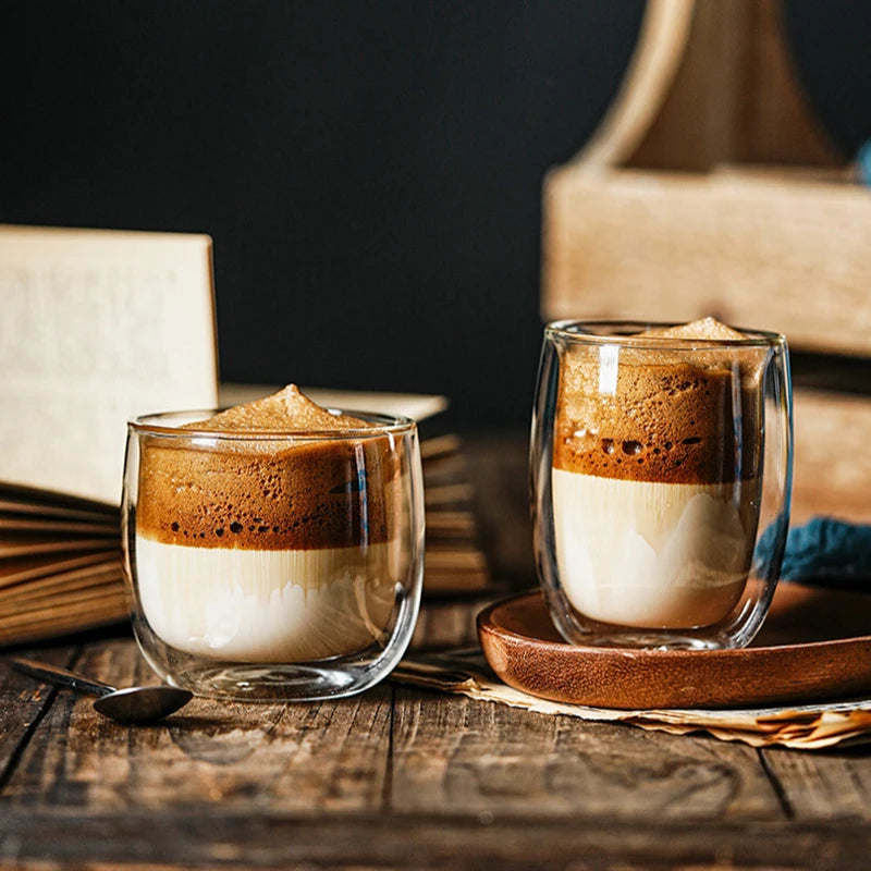 2/4pcs Double Walled Glass Coffee Cup Set Of 240/300ml Cup With Insulated Layer For Latte Cappuccino Heatresist Teacup Milk Mug