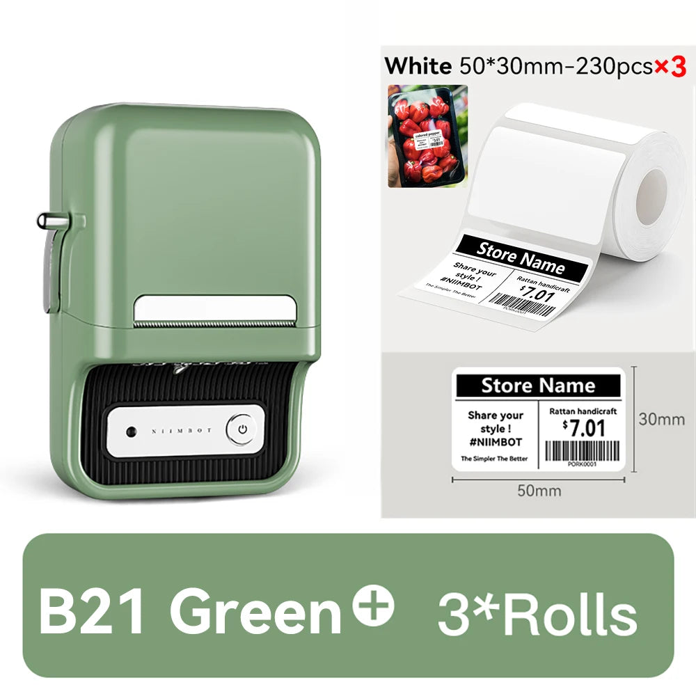 B21 Mini Thermal Label Printer, Bluetooth Wireless Barcode Label Maker, Portable Inkless Sticker Printer for Business & Office