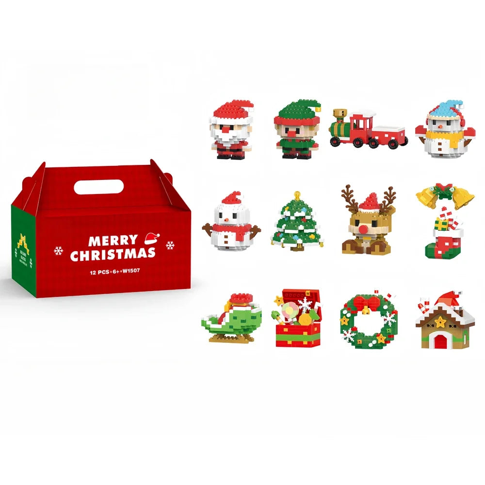 Knew Built Christmas Micro Mini Building Blocks Toys - Santa Claus, Christmas Tree, Reindeer, Snowman Elements - Perfect Gifts
