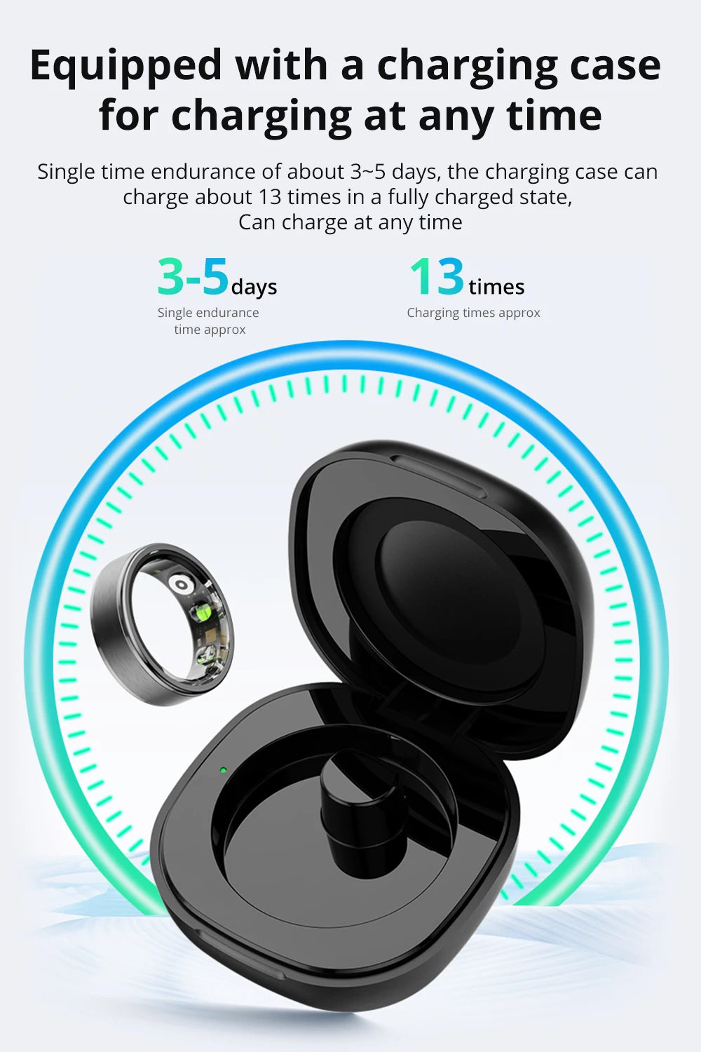 R03 Smart Ring Charging Case Men Women, Battery Life 39 Days, Health Monitor, IP68 & 5ATM Waterproof, Multi-sport Mode