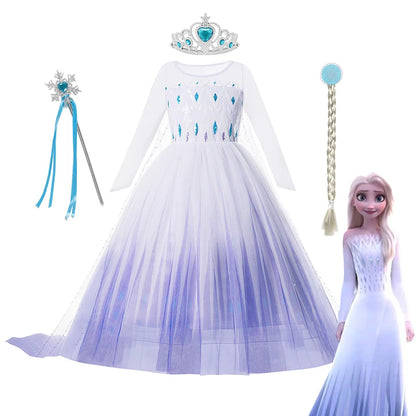 Frozen Princess Elsa Dresses For Girls Costume Kid Cosplay Snow Queen Fantasia Mesh Clothes Carnival Birthday Party Dress