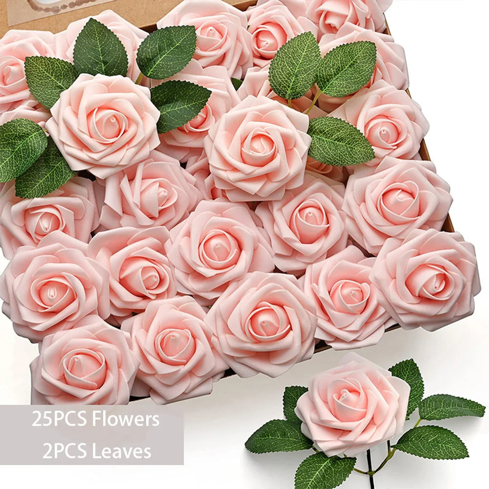 25pcs Artificial Flowers PE Foam Roses W/stem for DIY Wedding Bouquets Centerpieces Christmas Party Arrangement Home Decoration