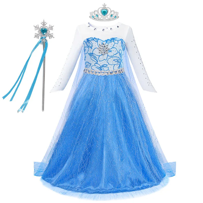 Elsa Dress for Girls Disney Elsa Costume Snow Queen Dress for Cosplay Birthday Christmas Party Children Kids Frozen Costume