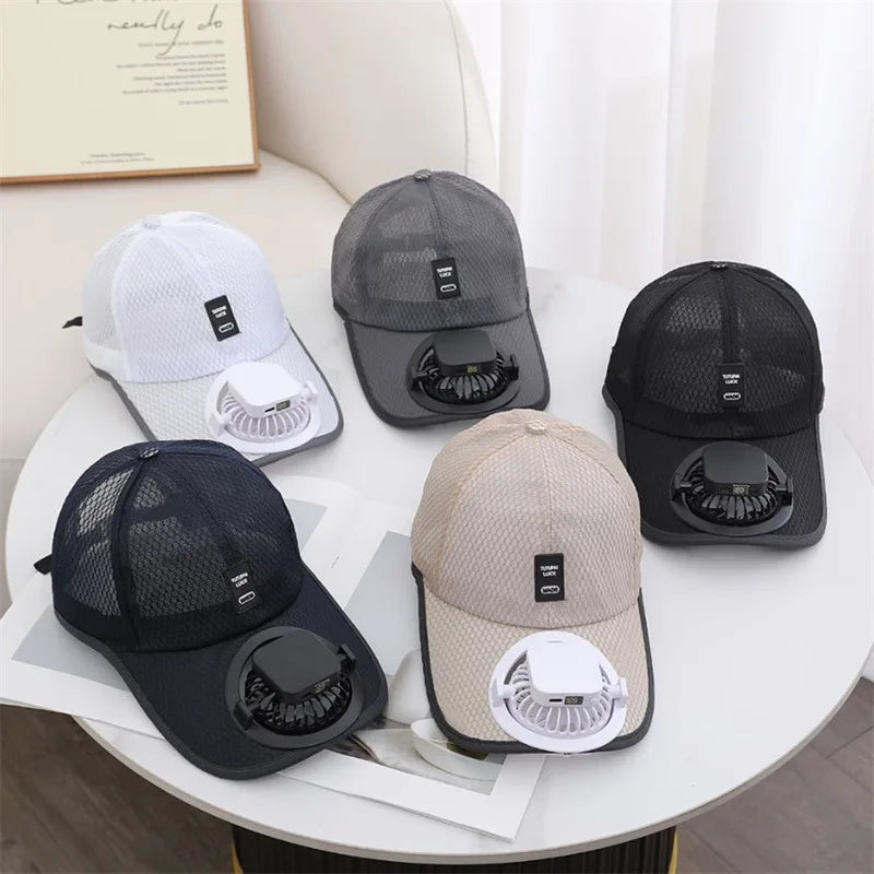 Mesh Solar Fan Baseball Cap With Adjustable Fit