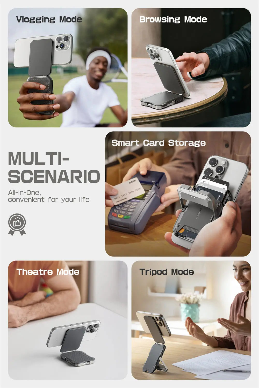 Tripod Phone Stand Credit Card Holder for iPhone 16/15/14/13/12 Adjustable Phone Stand Compatible with MagSafe