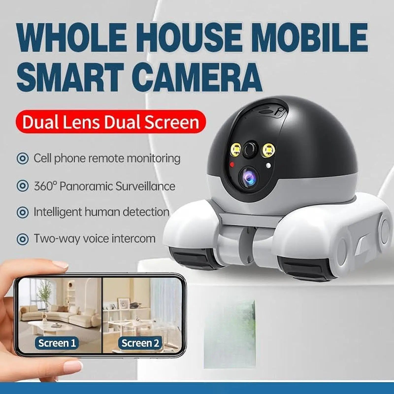 Security Camera Dark Vision Robot Camera On Wheels Two Way Video Call Camera Double Lens Waterproof for Home Indoor Outdoor
