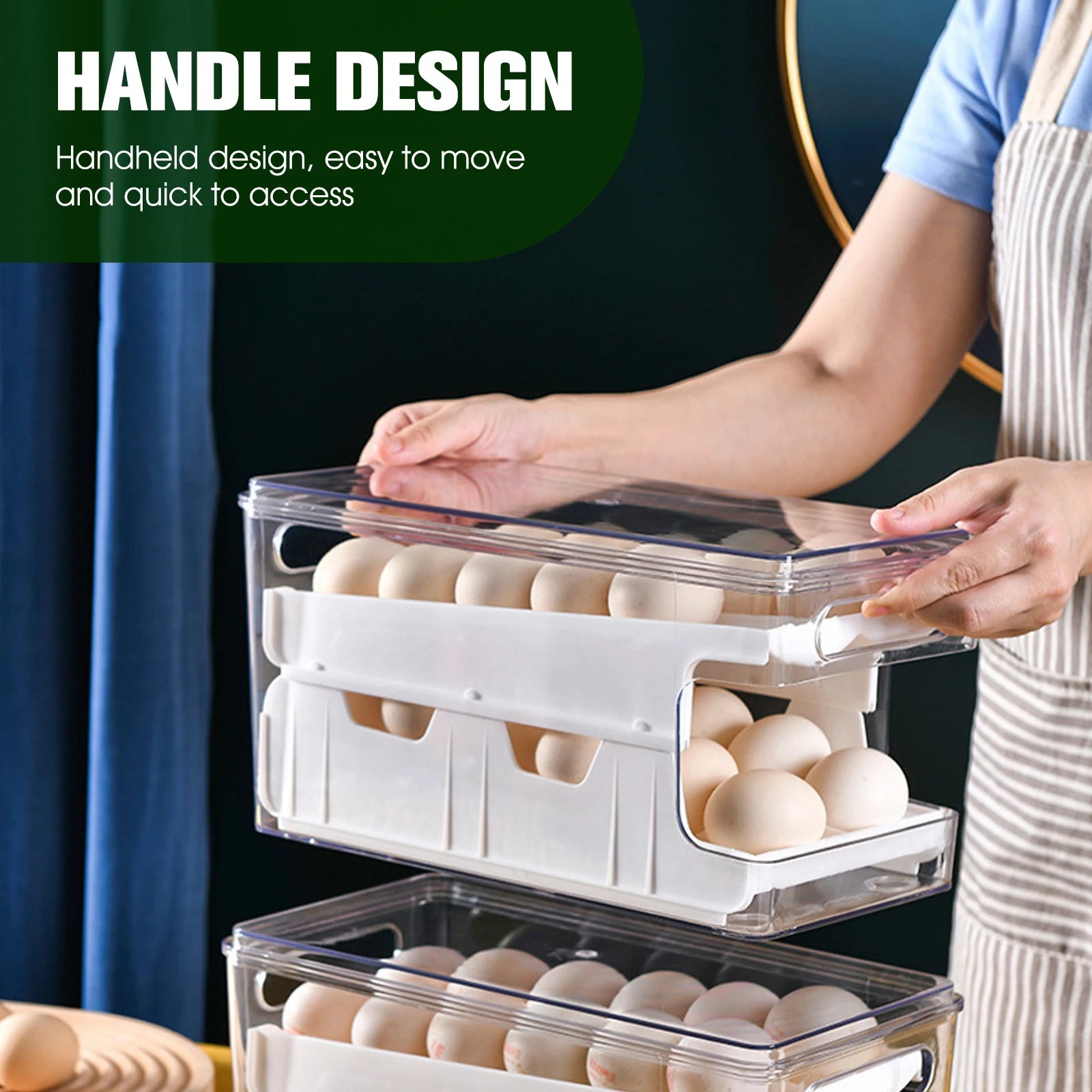 2-Layer 24-Egg Storage Container – Automatic Rolling Egg Holder Space-Saving Refrigerator Organizer