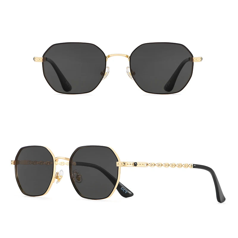 Rectangular square metal frame glasses, sunglasses, Polaroid lenses