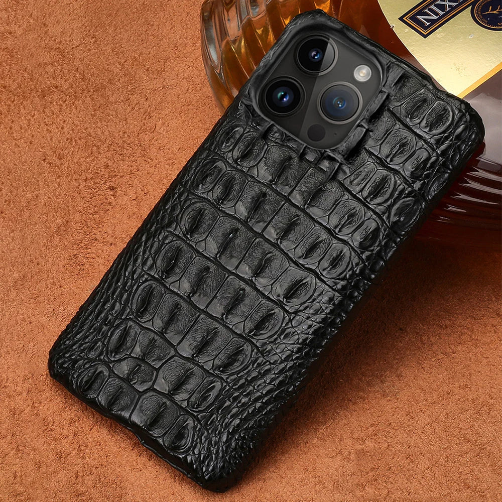 100% Genuine Crocodile Leather Phone Case For iPhone 16 15 14 Pro Max 15Pro 16 Plus Luxury Shockproof Back Cover