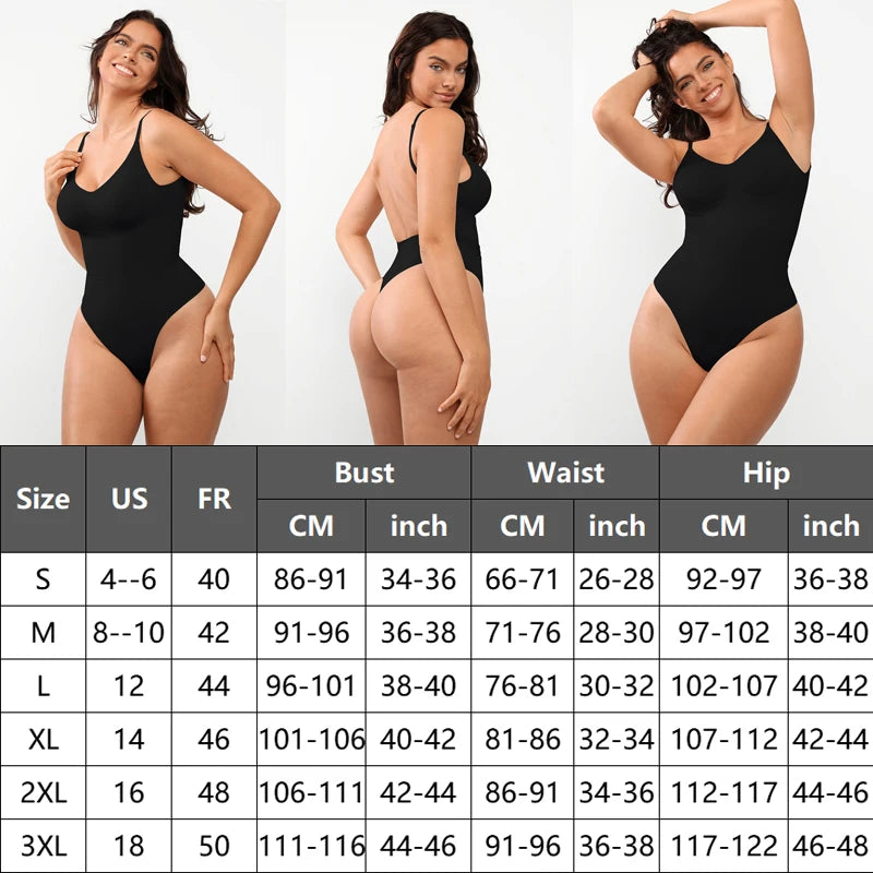 Shapewear Bodysuit Women Deep V-Neck Body Shaper Padded Bra Backless U Plunge Thong Shaper Waist Trainer Push Up Party Underwear