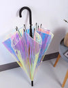 Light Luxury Transparent Rainbow Laser Color Changing Windproof Long Handle Umbrellas Reinforced Sun Rain Gear