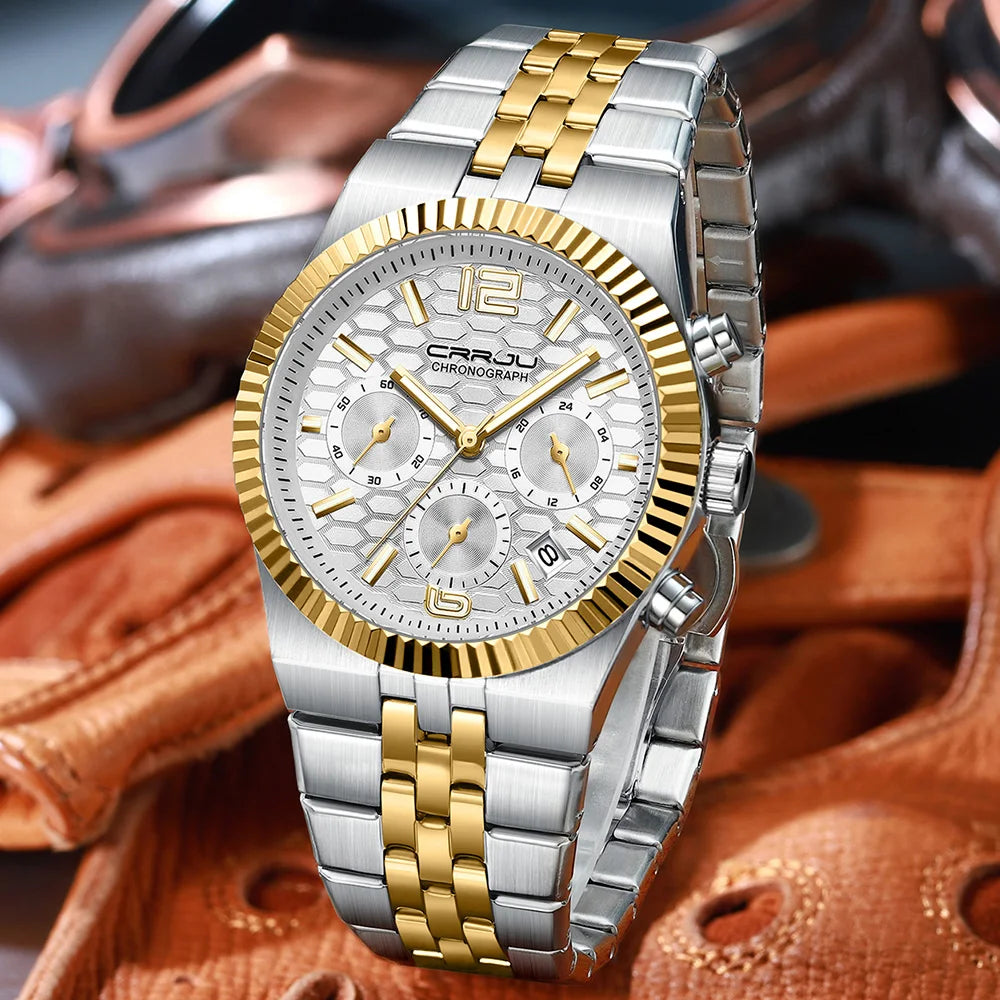 Classic Men's Automatic Date Watch Stainless Steel Quartz Elegant Round Case Luminous Versatile Fashion Night Light 2323