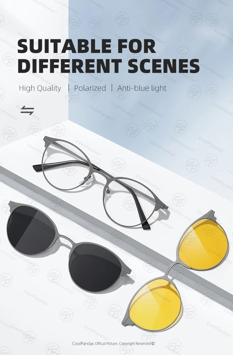 Round Magnetic Clip On Polarized Sunglasses UV400 Anti Blue Light Computer Glasses for Men Women