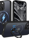 Luxury Magnetic Stand Phone Case for iPhone 15 Pro Max with Lens Protection 360° Rotatable Ring Holder Magsafe Matte Phone Cover