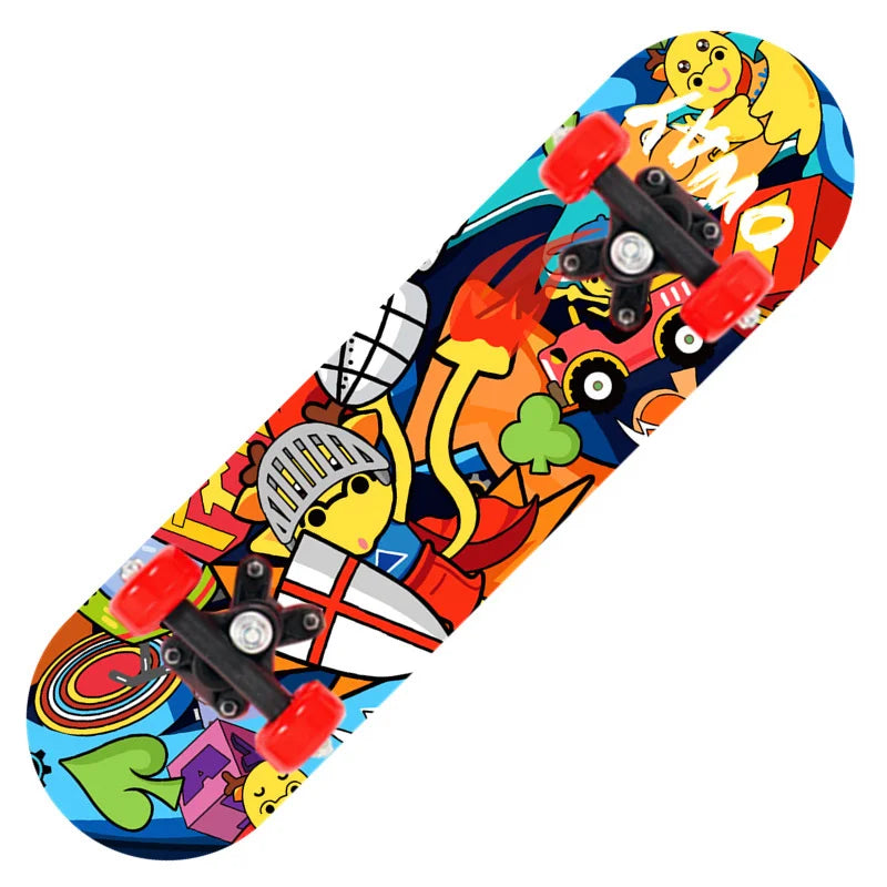 Cartoon Four-wheel Skateboard  Beginner Skateboards Maple Wood Deck Skate Board Outdoor Double Rocker Skateboard
