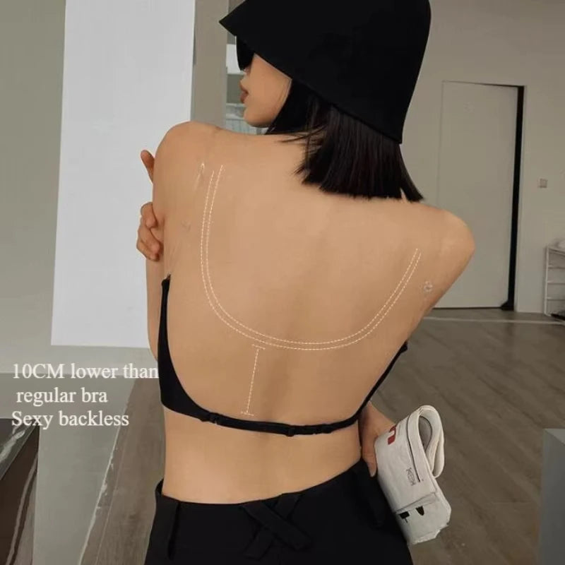 Womens Deep U Neck Seamless Underwire Push Up Bra