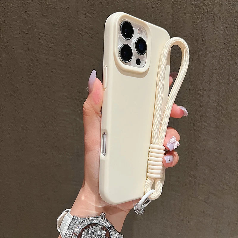 Dopamine-Inspired Silicone Solid Color Simple Phone Case for iPhone 17 16 Pro Max Air 16 Plus 15 14 With Lanyard Cover