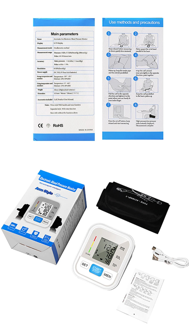 USB Digital Sphygmomanometer Medical Health Detector Home Upper Arm Blood Pressure Measur Adult kid Pulse Monitor