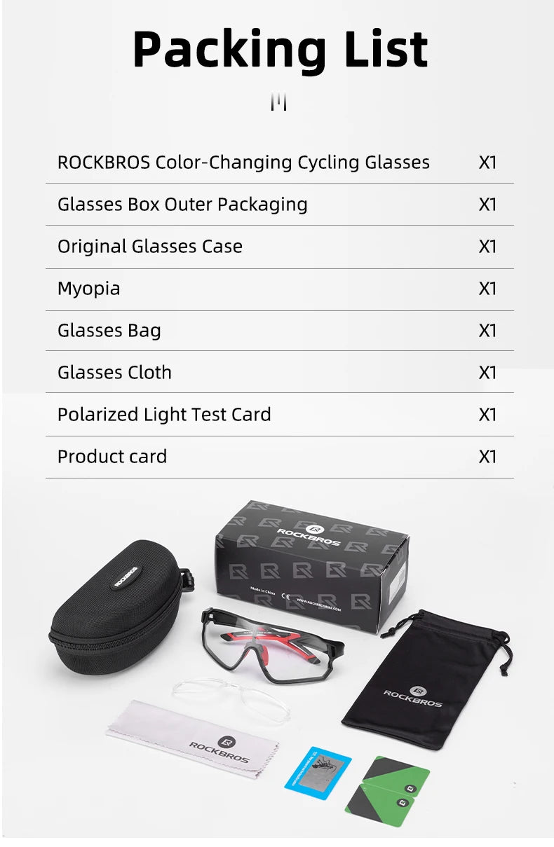 Photochromic Bicycle Glasses UV400 Goggle Large Frame Men Women Sports Bike Eyewear Sungless Adjustable Cycling Glasses