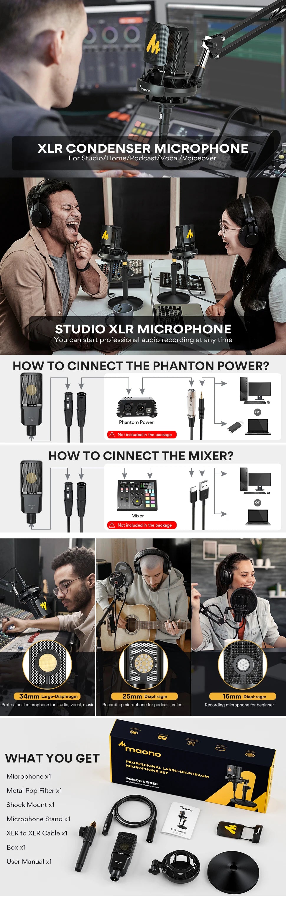 XLR Large Diaphragm Condenser Microphone for Studio Recording Podcasting and Streaming