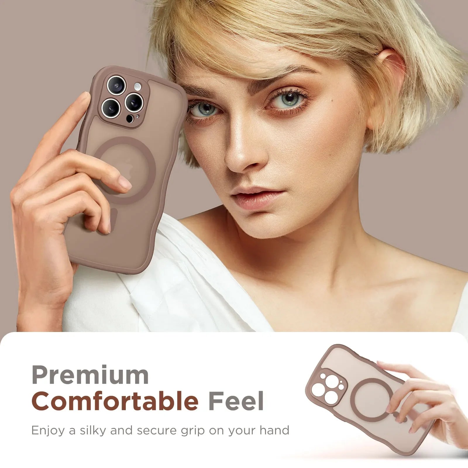 For iPhone 15 Pro Max Case Curly Wave Frame Shape Design Camera Protection Drop Shockproof Compatible with MagSafe Phone Case