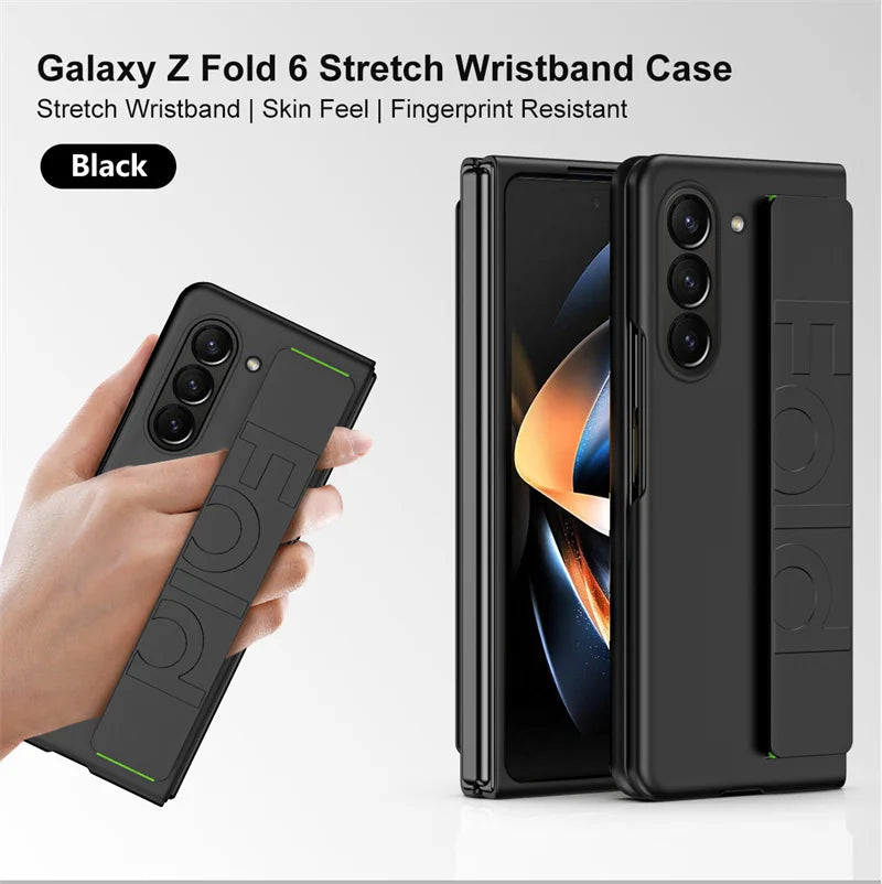 Matte Hard Plastic Grip Case Strap for Samsung Galaxy Z Fold 5 4 3 6 Wristband Elastic Armor Cover For Samsung Z Fold5 Fold6
