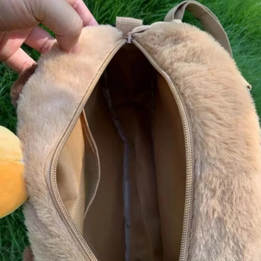Kawaii Capybara Plush Backpack Soft Shoulder Bag