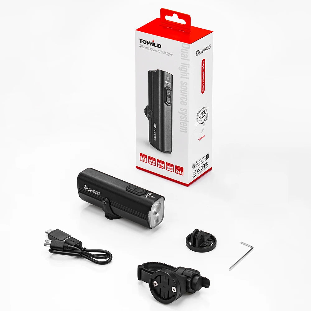 DLite 1800LM Bicycle Lights Focus/Flood Beam Switch Smart Bike Light 5000mah Rechargeable Power Bank Mtb Bicycle Lights