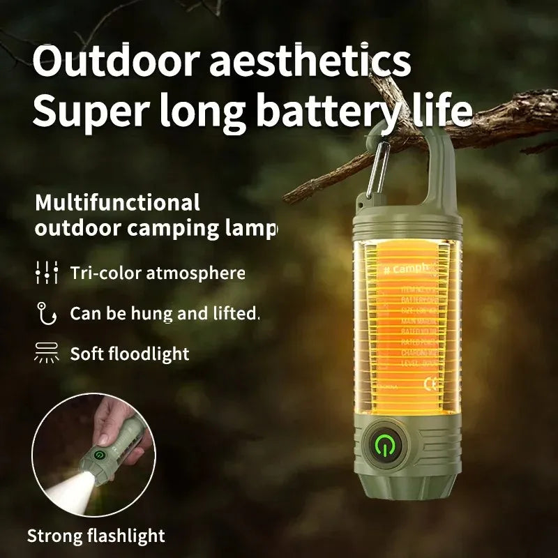 Rechargeable LED Camping Light Hanging Flashlight with 3 Light Modes SOS Emergency Portable Lantern