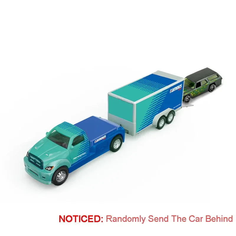 Scale 1:64 Container Alloy Trailer Model Toy Car Diecast Metal Movable Joint Pull Back Rescue Engineering Vehicles Gifts for