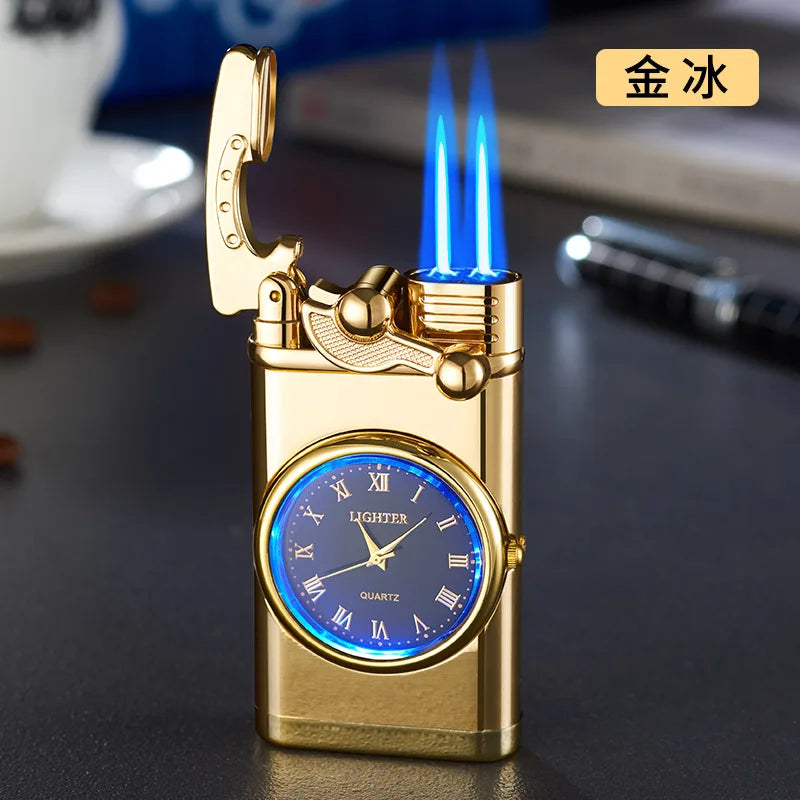 Rocker Arm Dial Metal Gas Lighters Jet, Butane Torch, Real Watch Lighter, Cigarette Cigar Lighter, Smoking Gadgets for Men