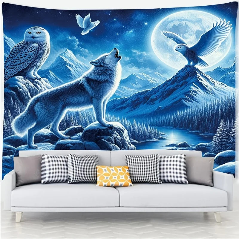 Snow Guardian Tapestry Starry Moon Bohemian Living Room Meditation Corner Wilderness Theme Decoration