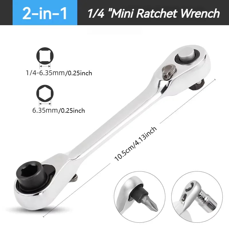 Socket ratchet wrench + screwdriver bit ratchet wrench 2-in-1, small size, suitable for narrow working environment hand tools