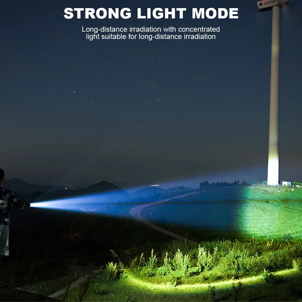 High Power LED Flashlight Rechargeable USB Zoom Torch with Power Display Emergency Camping Light