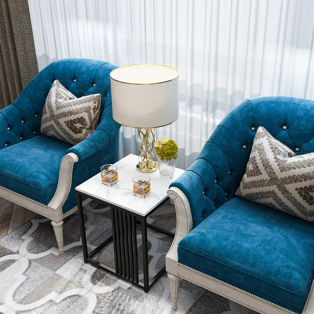 Luxury Sofa Side Coffee Table White Square Marble End Table for Living Room Bedroom Balcony