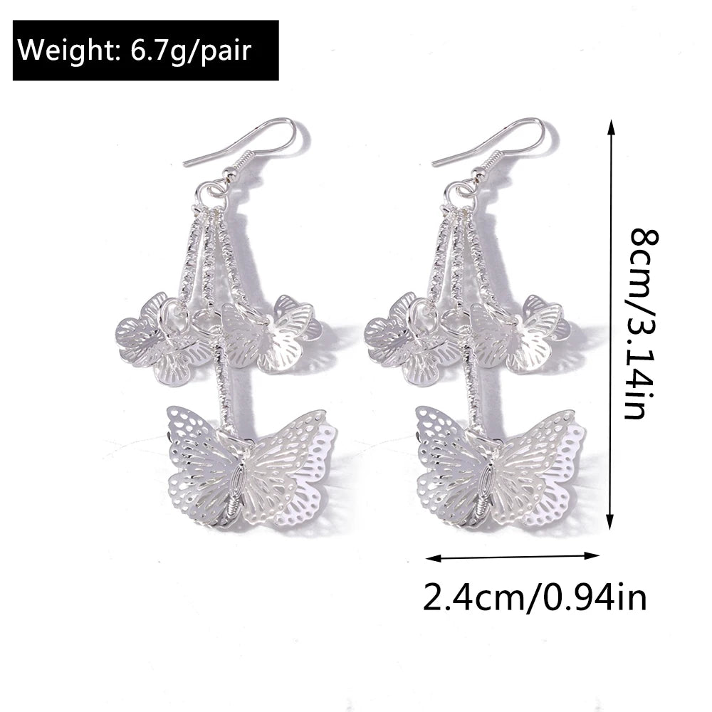 Retro Bright Silver Color Leaf Butterfly Peacock Earrings Tassel Dangle Earrings Jewelry