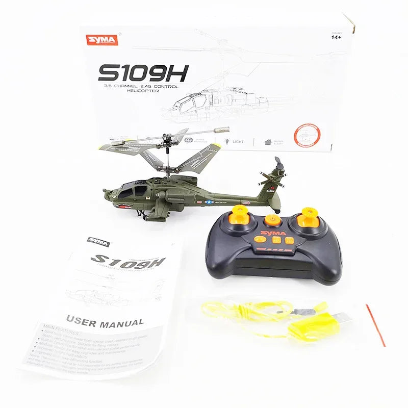 Simulation Apache Twin Paddle S109 Helicopter 20cm Multi-function Remote Control Electric Plane Toy Small Aircraft Gifts