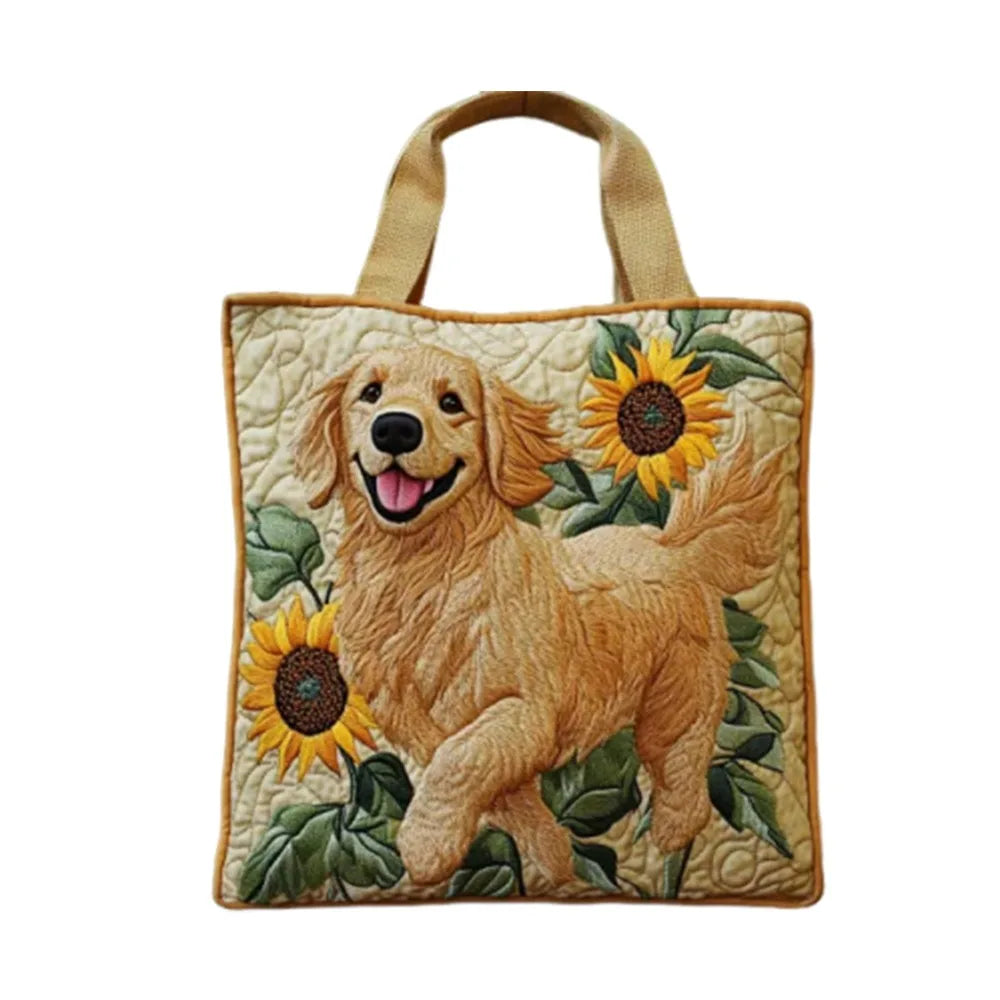 Vintage Quilted Canvas Tote Bag Large Capacity 3D Printed Shoulder Handbag