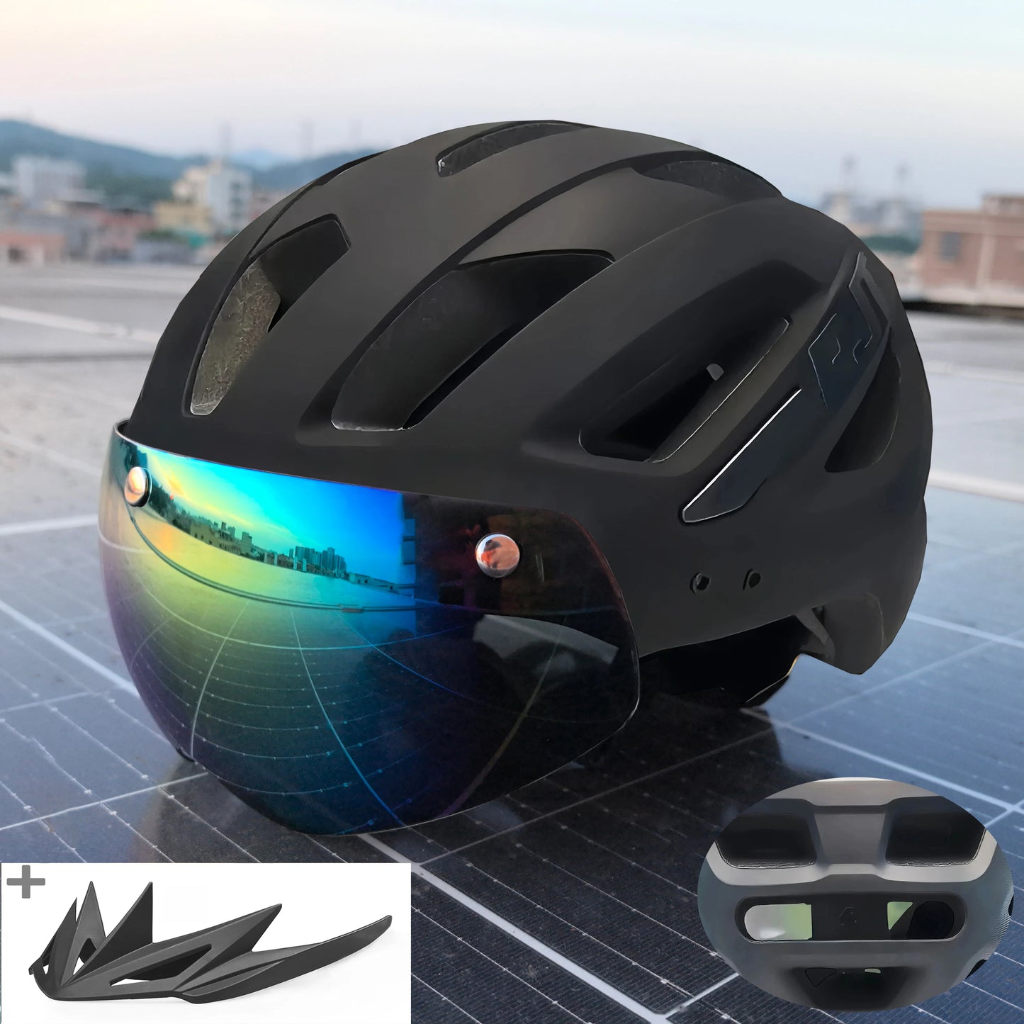 Cycling Helmet With Sun Visor Goggles For Road And Mountain Bike