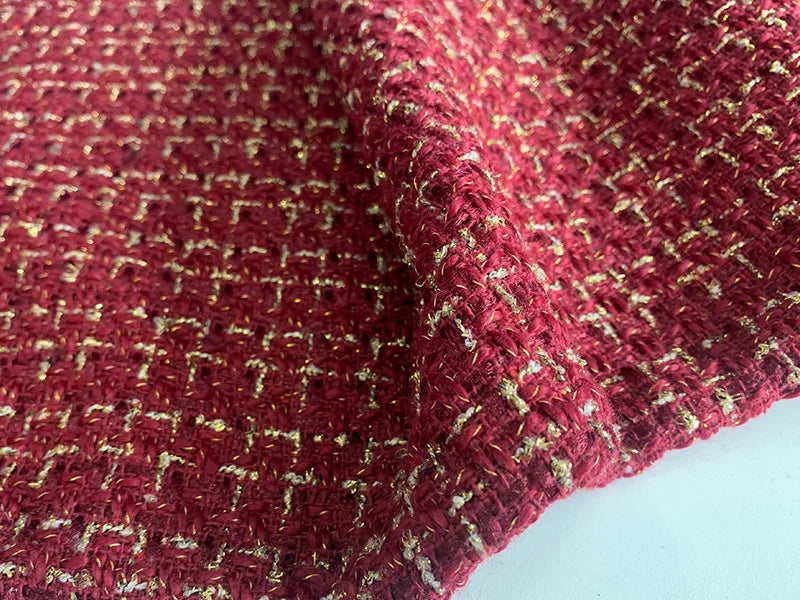 Gold Silk Small Fragrance Fabric, Polyester Woolen Tweed Fabric, Women's Shoes Bags, DIY Clothing Dress, Handmade Manual Sewing