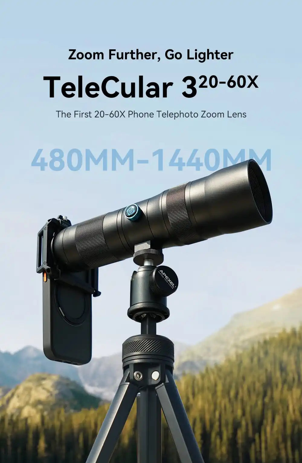 20X to 60X Mobile Phone Telephoto Zoom Lens with Metal Tripod