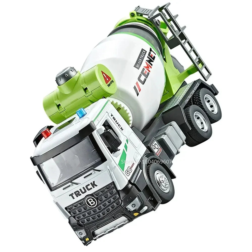 1:24 Pneumatic Garbage Car Electric Mixer Truck Toy Model Alloy Diecast Sound Light Engineering Vehicle Desktop Ornaments