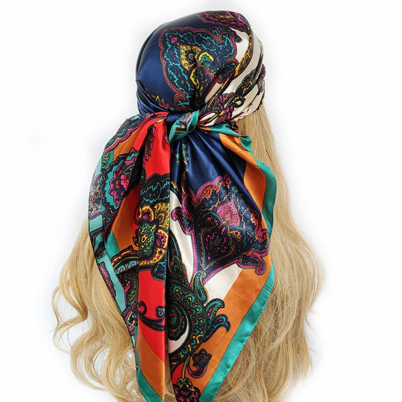 Retro Women Silk Scarf Bandanna Fashion Bohemian Pattern Square Hijab Lady Wrap Headband foulard muffler