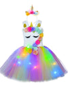 Girl Unicorn Dresses for Girls Tutu Princess Party Dresses with LED Lights Flower Birthday Party Cosplay Costume Girls Clothing