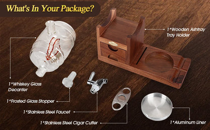 Cigar Ashtray Whiskey Decanter Set Wooden Ash Tray Cigar Cutter Cigar Accessories Drawer Whiskey