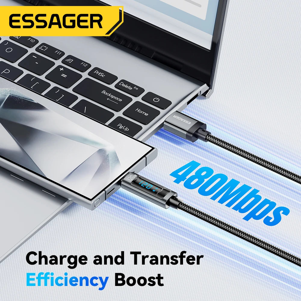 120W USB Type-C to Type-C Fast Charging Cable with LED Display