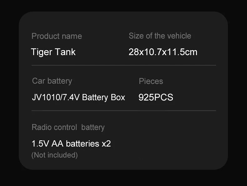 925pcs Ww2 Military Army 1:35 Sd.Kfz.181 Tiger Tank City Remote Control Building Blocks Weapon Bricks RC Vehicle Toys