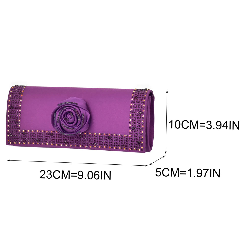 Italian Wedding Matching Shoes and Bags Decorated with Handmade Flowers Diamonds Pointed Toe Women Pumps with Purse