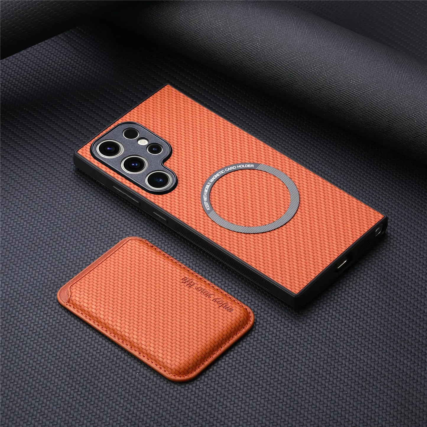 Carbon Fiber Style MagSafe PU Leather Case for Samsung Galaxy S26 / S25 / S24 / S23 Magnetic Card Holder Cover